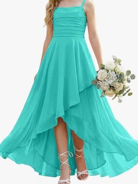 Teen Turquoise High-Low Chiffon Evening Dress